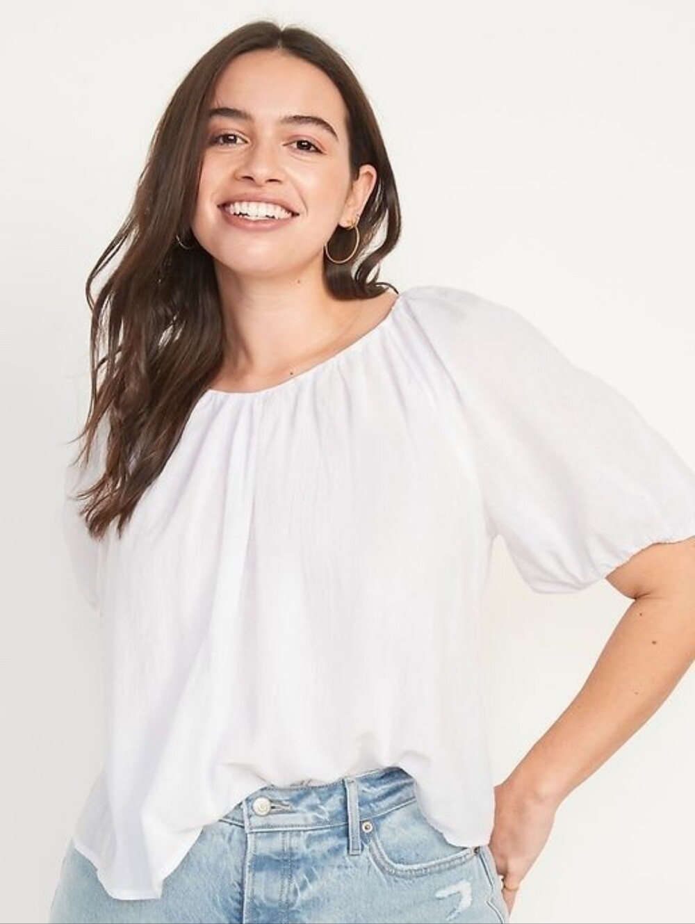 Old Navy | Puff-Sleeve Cutout Tie-Back Swing Blouse